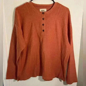 Madewell Make Weekends Longer Coral Salmon Long Sleeve Henley Top Womens Size M